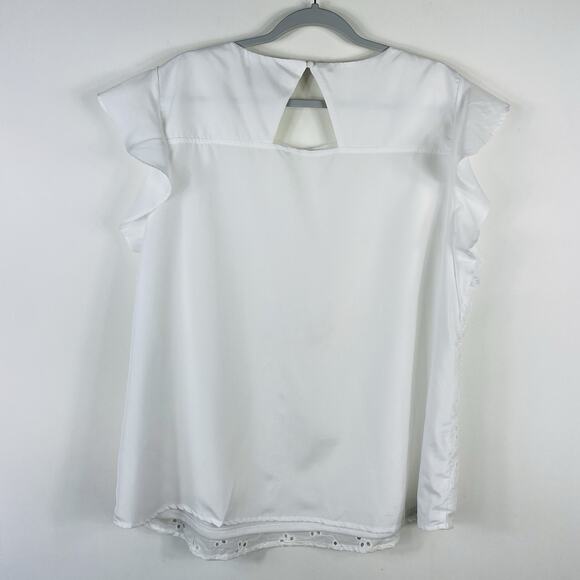 Milk & Honey Plus Size 3X Eyelet Embroidered Flutter Sleeve Blouse Top White - Picture 2 of 4